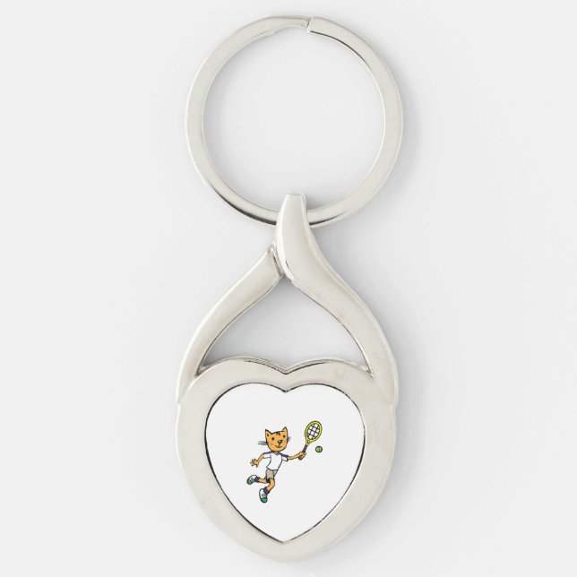 Cat plays tennis  keychain (Front)