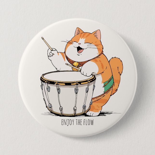 Cat Plays The Drum Button (Front)