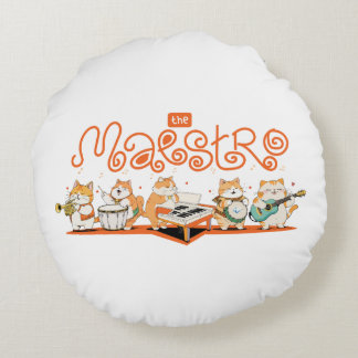 Cat Plays The Guitar Round Pillow