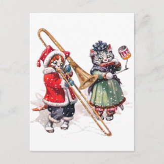 Cat Plays Trombone in the Snow Postcard