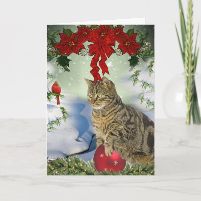 Cat Plays With Christmas Decoration Cards (Front)