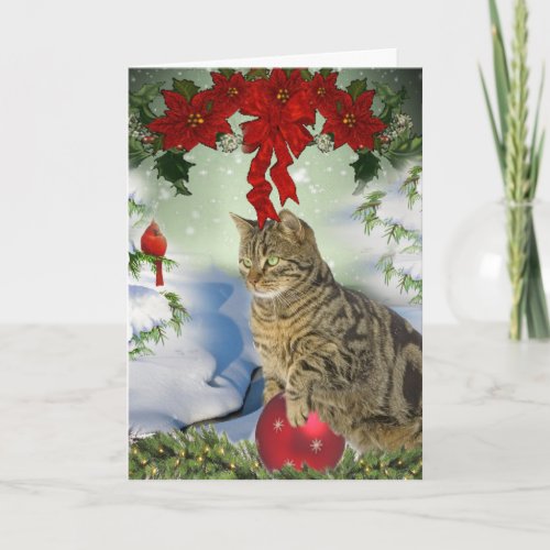 Cat Plays With Christmas Decoration Cards