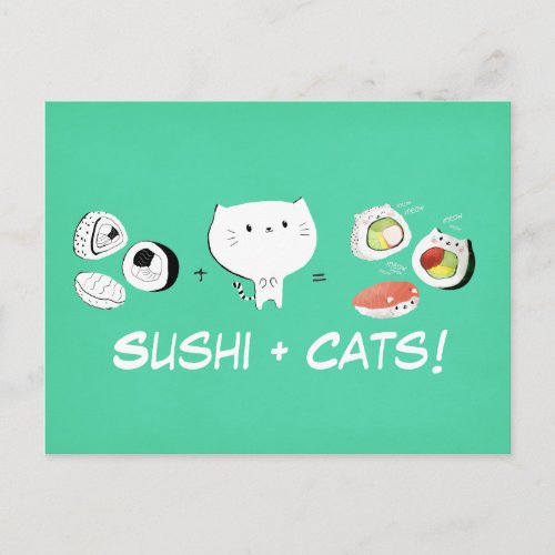 Cat plus Sushi equals Cuteness Postcard