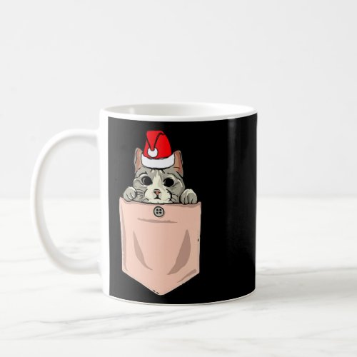 Cat Pocket Christmas Peeking Kitten Santa Hat Cute Coffee Mug