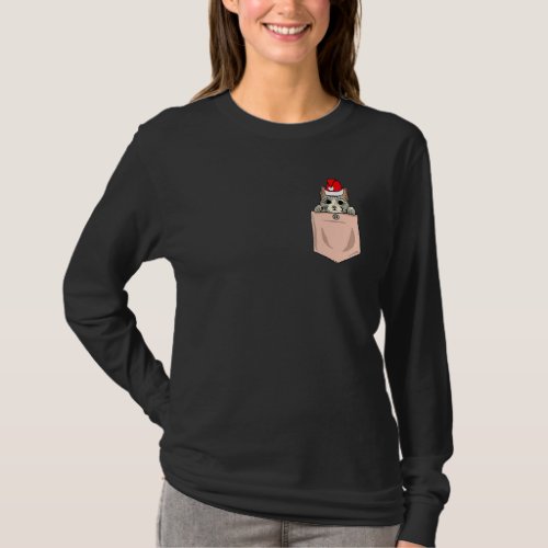 Cat Pocket Christmas Peeking Kitten Santa Hat Cute T_Shirt