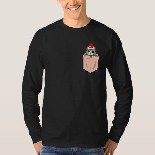 Cat Pocket Christmas Peeking Kitten Santa Hat Cute T_Shirt