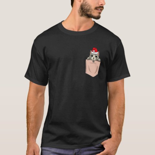 Cat Pocket Christmas Peeking Kitten Santa Hat Cute T_Shirt