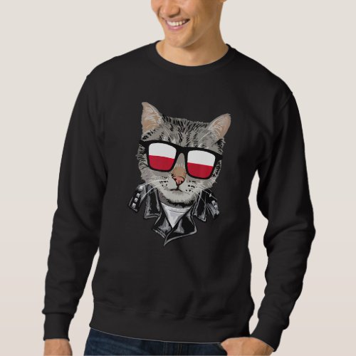 Cat Poland Flag Sunglasses  Cool Polish Cat Sweatshirt
