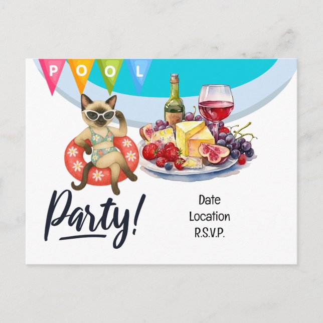 Cat Pool Birthday  Party for Cat lovers Postcard (Front)