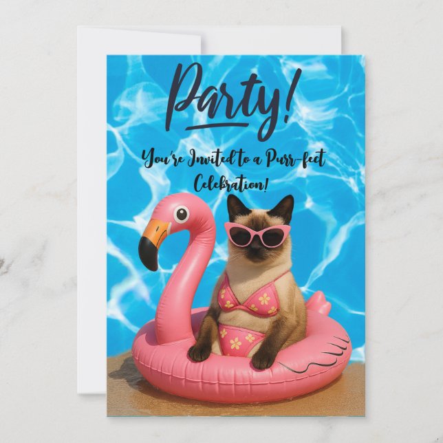 Cat Pool Party  Invitation (Front)