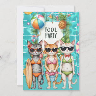 Cat Pool Party  Invitation