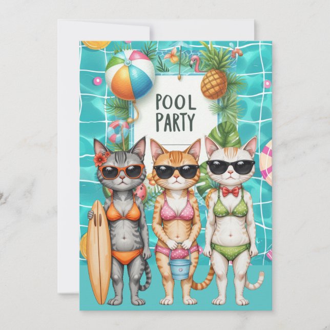 Cat Pool Party  Invitation (Front)