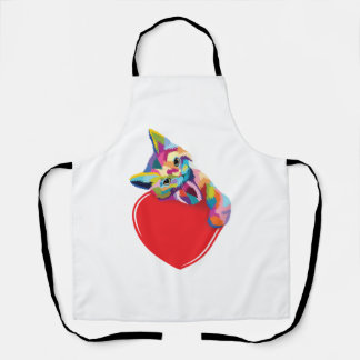 Cat Pop Art Style Kitty On A Heart Apron