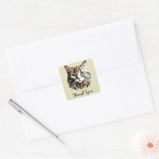 Cat Portrait Art Design Thank You Square Sticker