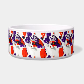 Cat Portrait – Bold Graphic Art Orange and Violet Bowl