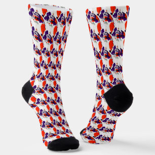 Cat Portrait – Bold Graphic Art Orange and Violet Socks