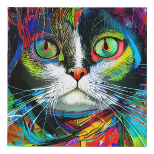 Cat Portrait Graffiti Art Psychedelic Faux Canvas Print