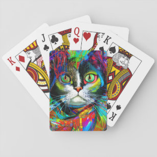 Cat Portrait Graffiti Art Psychedelic Playing Cards