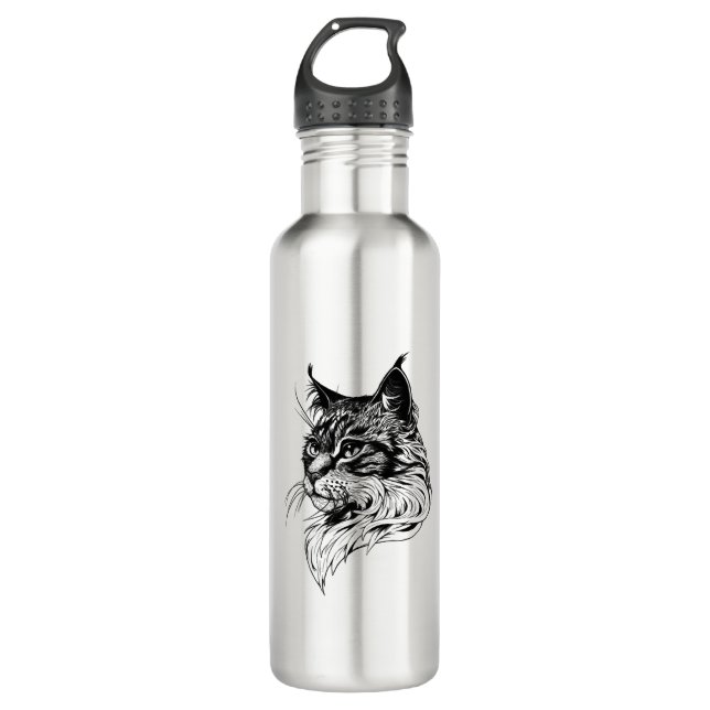 Cat Portrait hand-drawn Stainless Steel Water Bottle (Front)