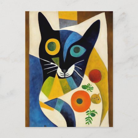 Cat Portrait In Expressionistic Style. Art Postcard
