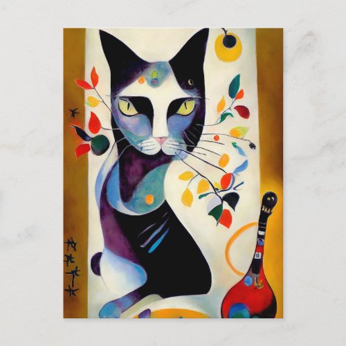 Cat portrait in expressionistic style type postcard
