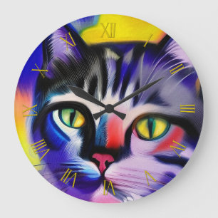 Cat portrait large clock
