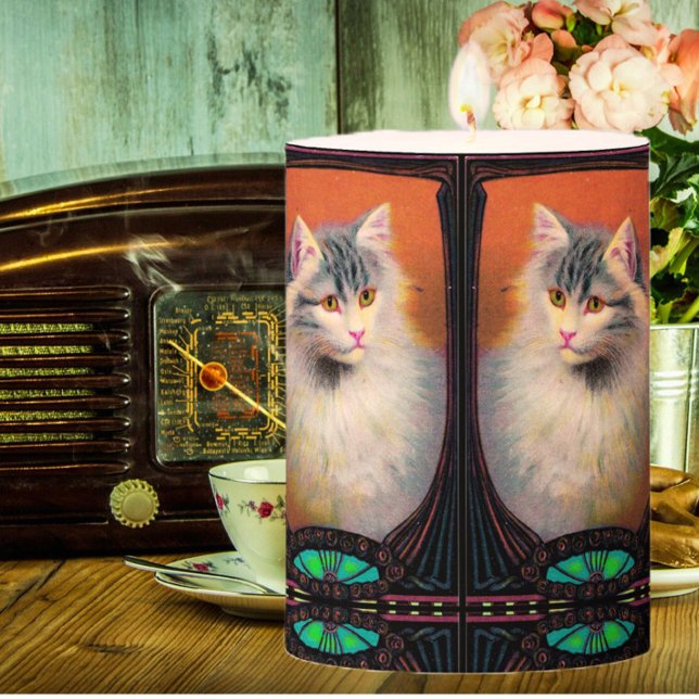 Cat portrait painting art nouveau elegant  pillar candle (Creator Uploaded)