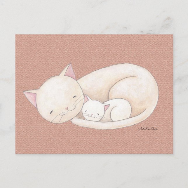 Cat postcard Cat Mom & Baby Art Postcard Cute Cat (Front)