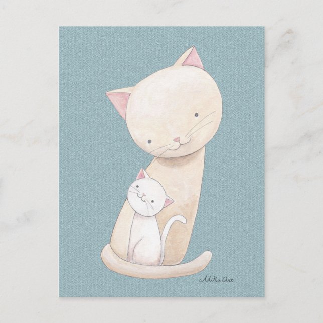 Cat postcard Cat Mom & Baby Chic Cat Art Postcard (Front)