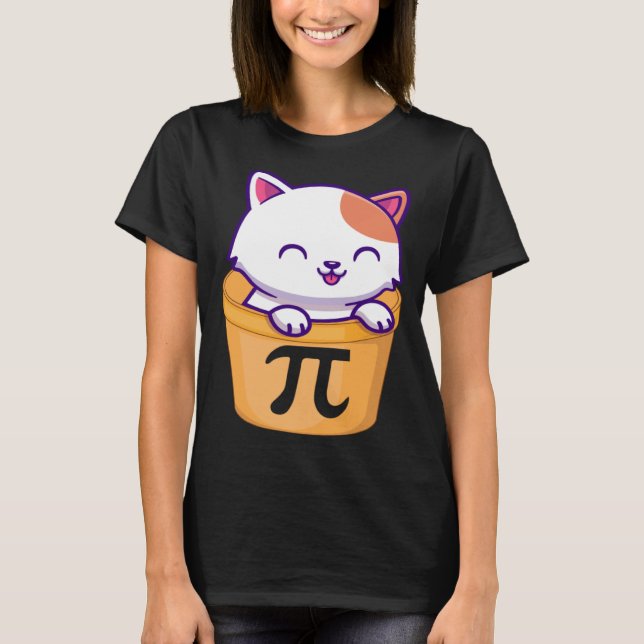 Cat Pot Pi Day Funny Pi Day Kids teacher math Love T-Shirt (Front)