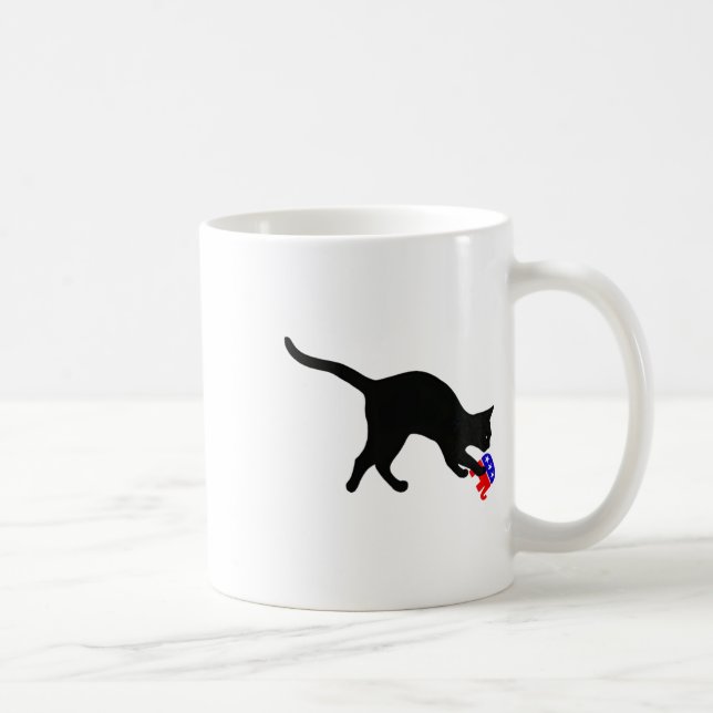 Cat Pouncing On Gop Elephant Funny Democat  Coffee Mug (Right)
