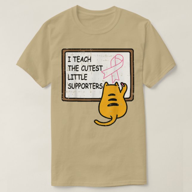 Cat Prek Teacher Pink Cute Breast Cancer Awareness T-Shirt (Design Front)
