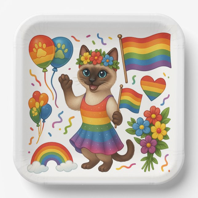 Cat Pride Paws Cat-inspired Pride LGBTQ Paper Plates (Front)
