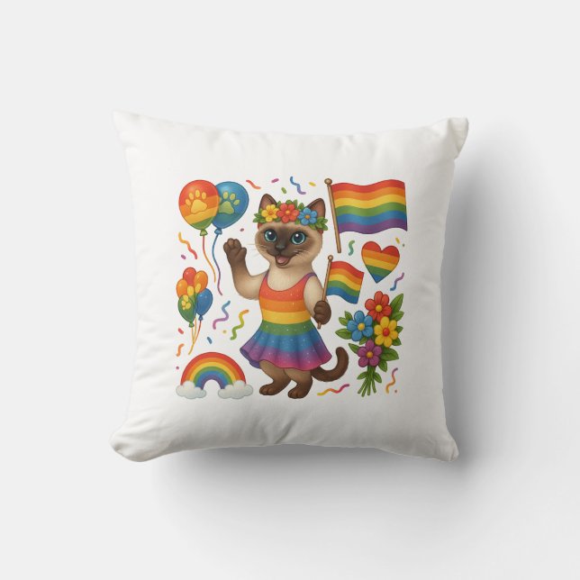 Cat Pride Paws Cat-inspired Pride LGBTQ Throw Pillow (Front)
