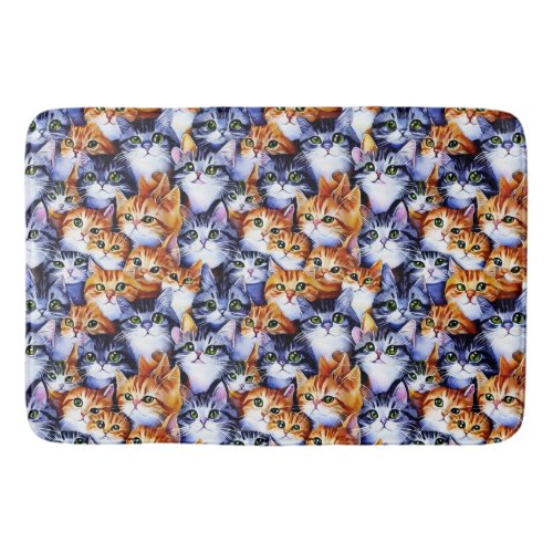 Cat print cartoon faces ginger grey pattern kitten bath mat