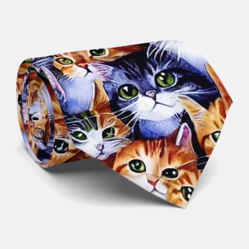 Cat print collage print repeating pattern kittens neck tie