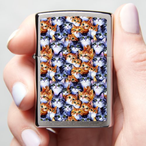 Cat print collage print repeating pattern kittens zippo lighter