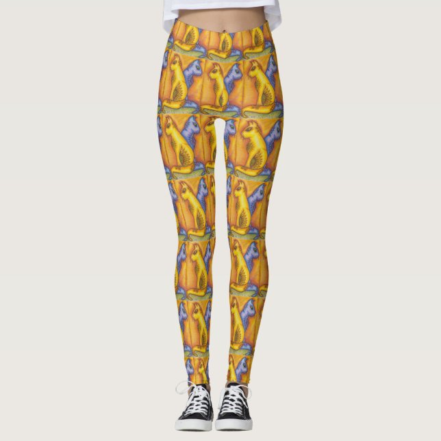 Cat Print Leggings With Colorful Cats Art (Front)