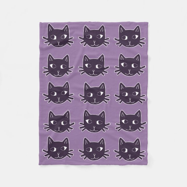 Cat Print Purple Fleece Blanket (Front)