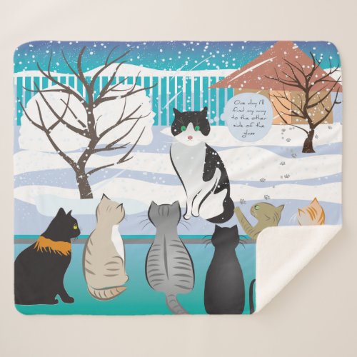 Cat Print Sherpa Blanket Aqua