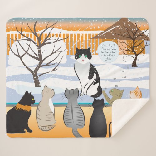 Cat Print Sherpa Blanket Sunset