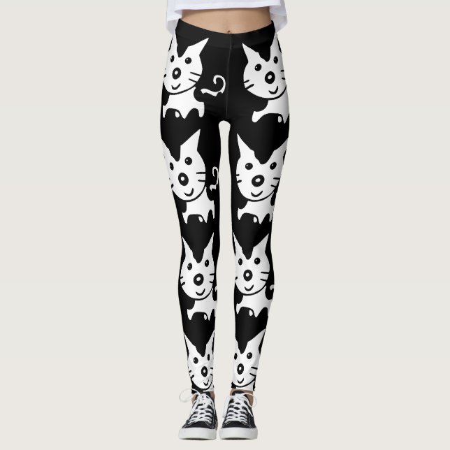 CAT PRINT YOGA PANTS BLACK (Front)