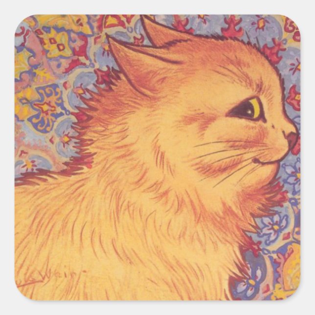 Cat Profile By Louis Wain Square Sticker (Front)