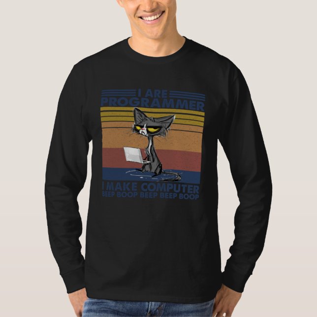 Cat Programmers Programming Make Computer  Apparel T-Shirt (Front)