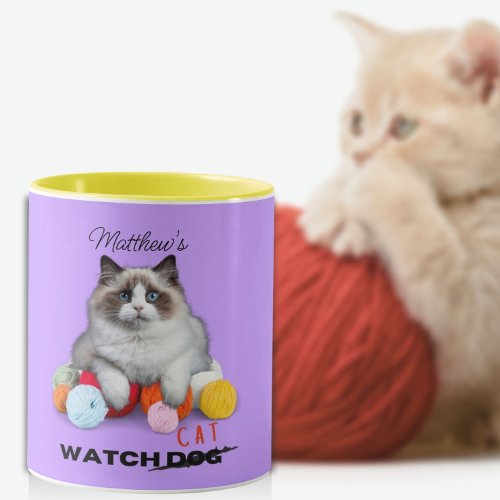 Cat protecting yarn funny mug