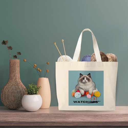 Cat protecting yarn funny quote dont mess large tote bag