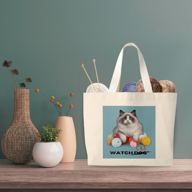 Cat protecting yarn funny quote don't mess large tote bag (Creator Uploaded)