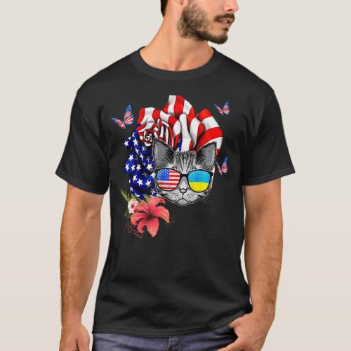 Cat Proud And Rose American Flag 4th Of July 1 T_Shirt