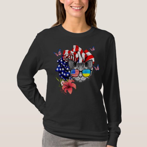 Cat Proud And Rose American Flag 4th Of July 1 T_Shirt