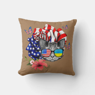 cat proud and rose american flag 4th of july throw pillow